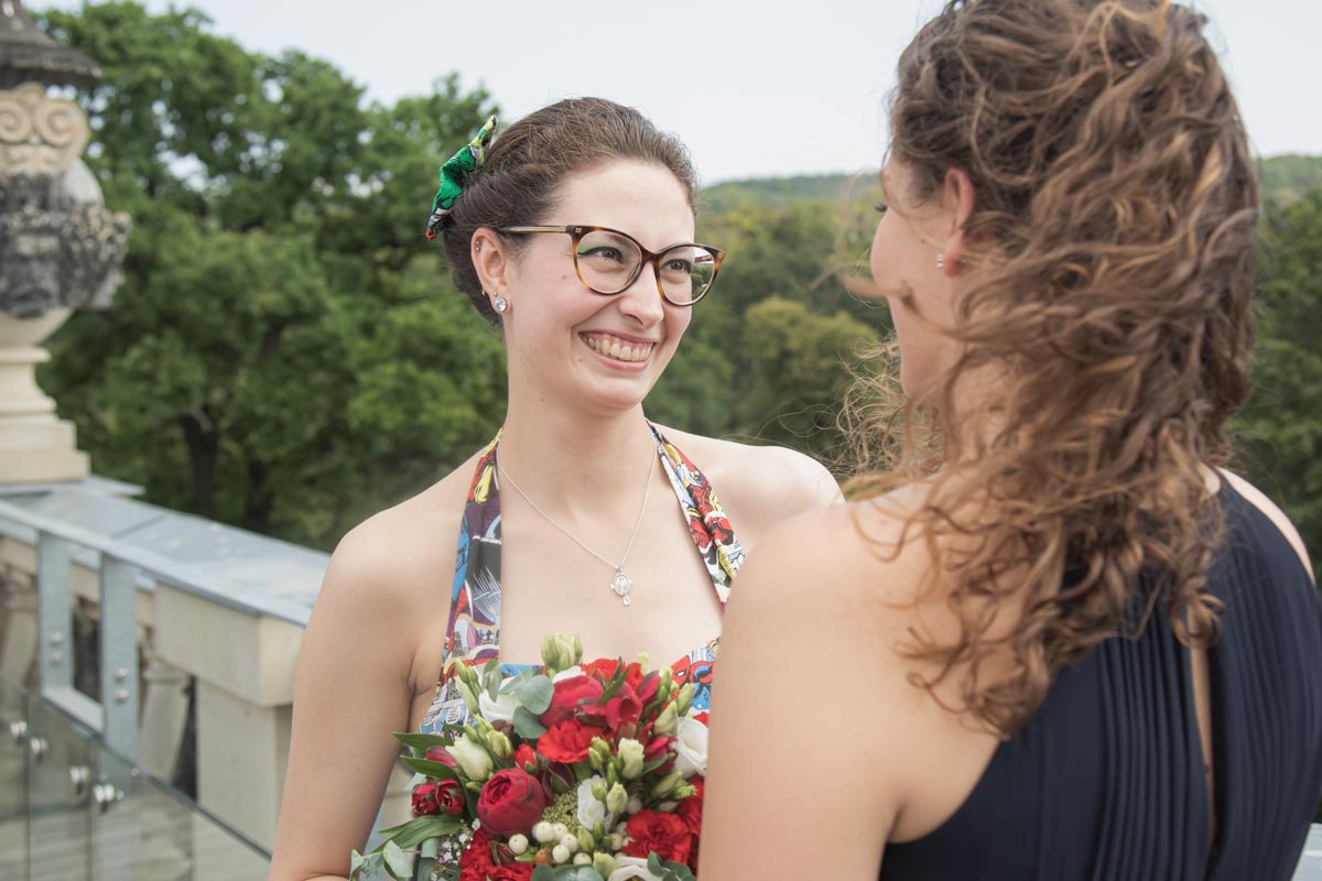 Sektempfang in Dresden auf der Terrasse am Lingnerschloss im Sommer zu einer wunderschönen Hochzeit